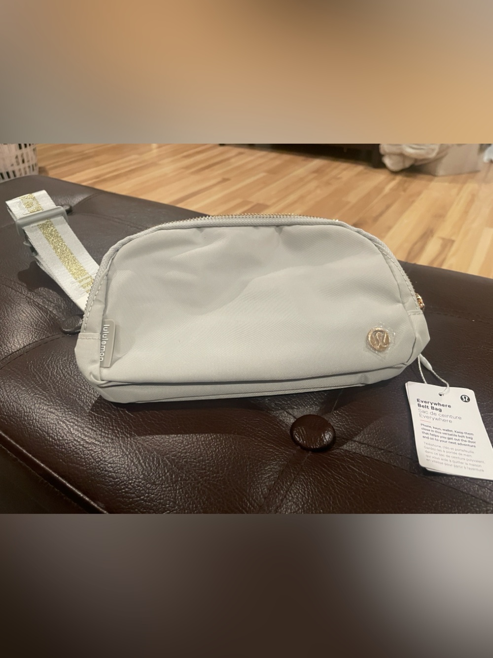 lululemon athletica Light Gray Crossbody Waist Pack with Gold Accent Strap NWT